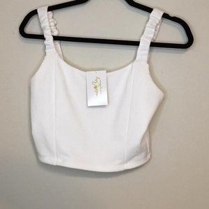 Women Shes A Keeper Sleeveless Ruched Ivory Strap Crop Top Size S
